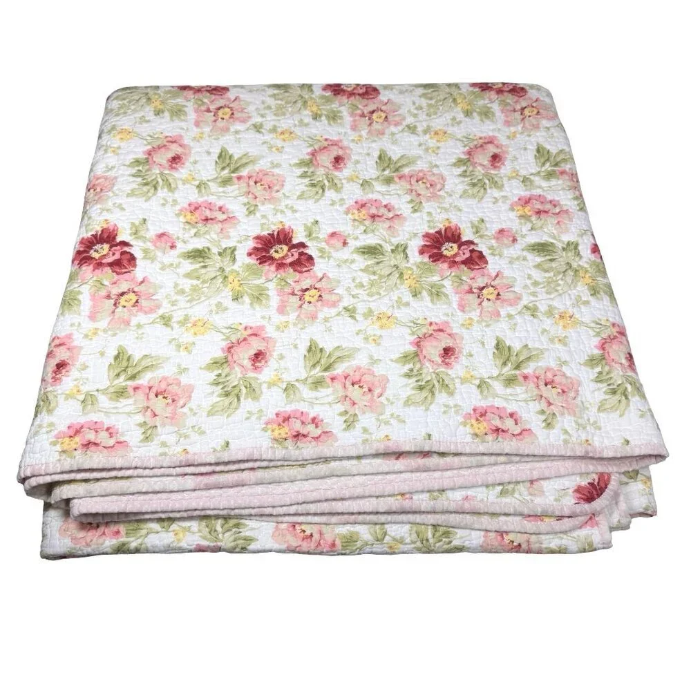 VTG Laura Ashley Reversible Floral Quilt Bedspread Coverlet Queen Cottage Boho