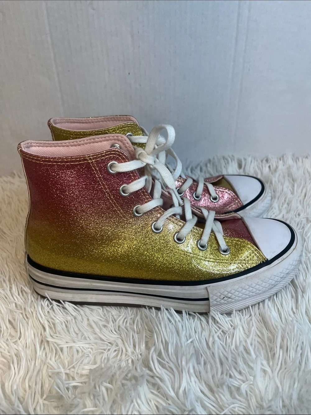 Converse Kids High Top Sneakers in Gold and Pink