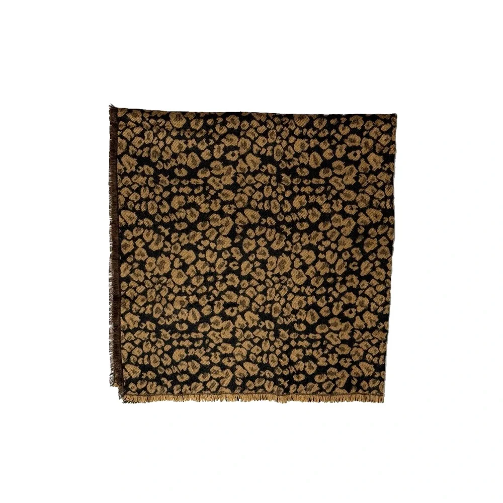 Brown Tan Animal Print Throw Blanket Accent Quilt Cover Leopard Fringe Trim Soft