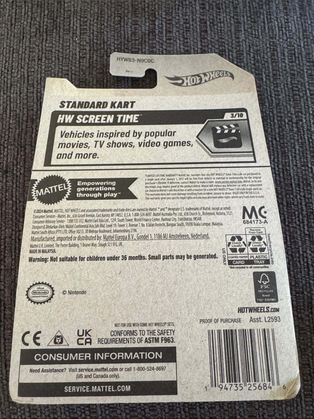 Hot Wheels card has