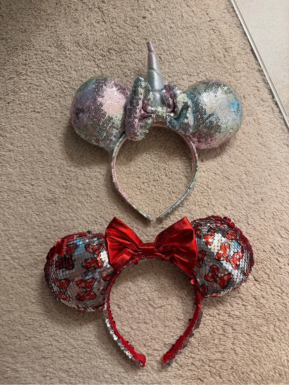 Disney Minnie Ears -Sequin Unicorn and Red Sequin Minnie Ears Headband