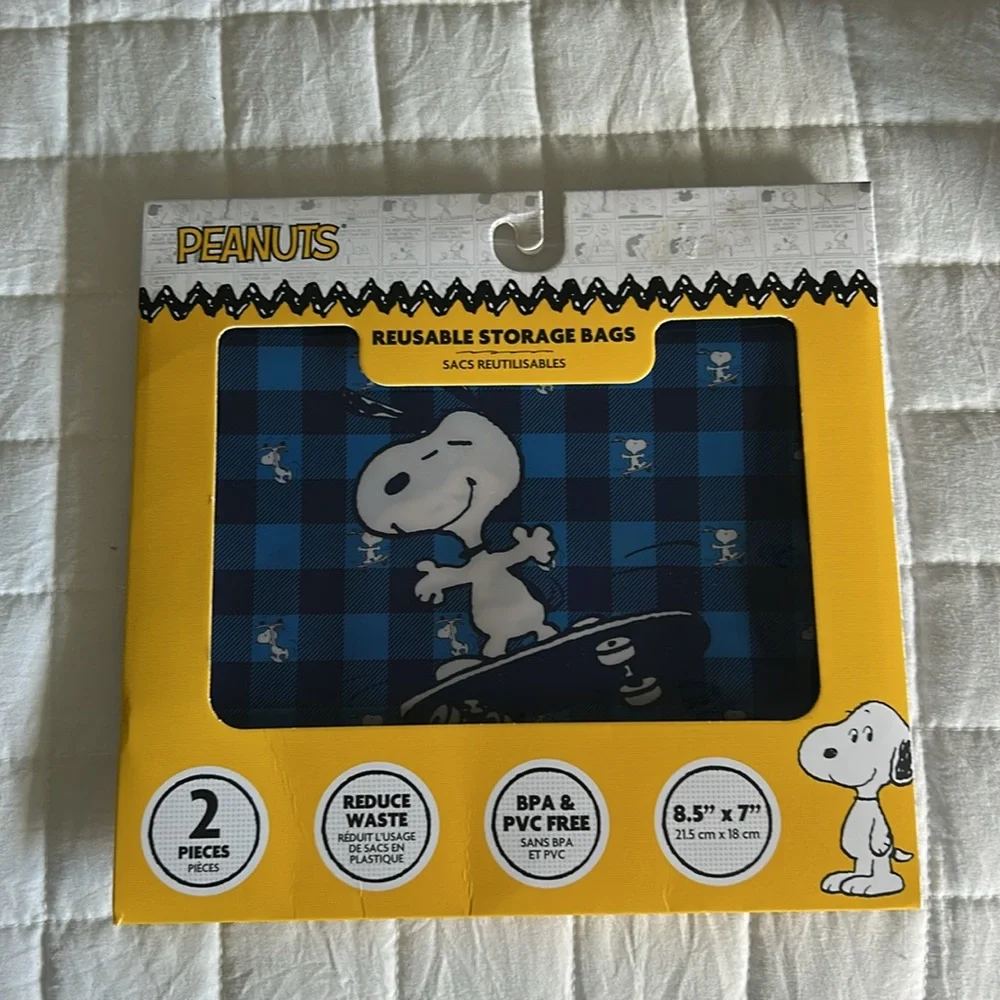 Peanuts Snoopy Reusable Food Storage Bags - Set of 2 (8.5 X 7) BPA & PVC FREE