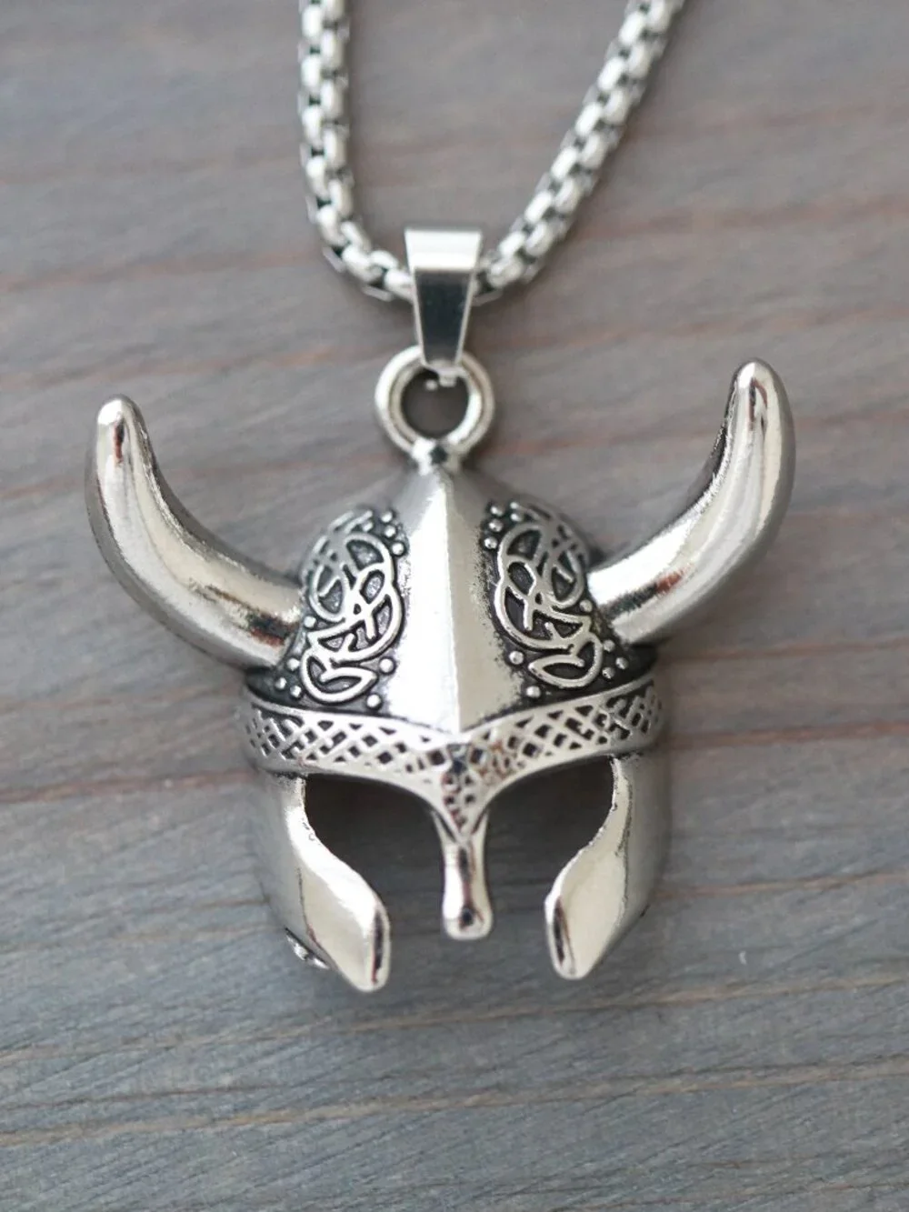 Viking Mask Pendant Necklace Silver Stainless Steel
