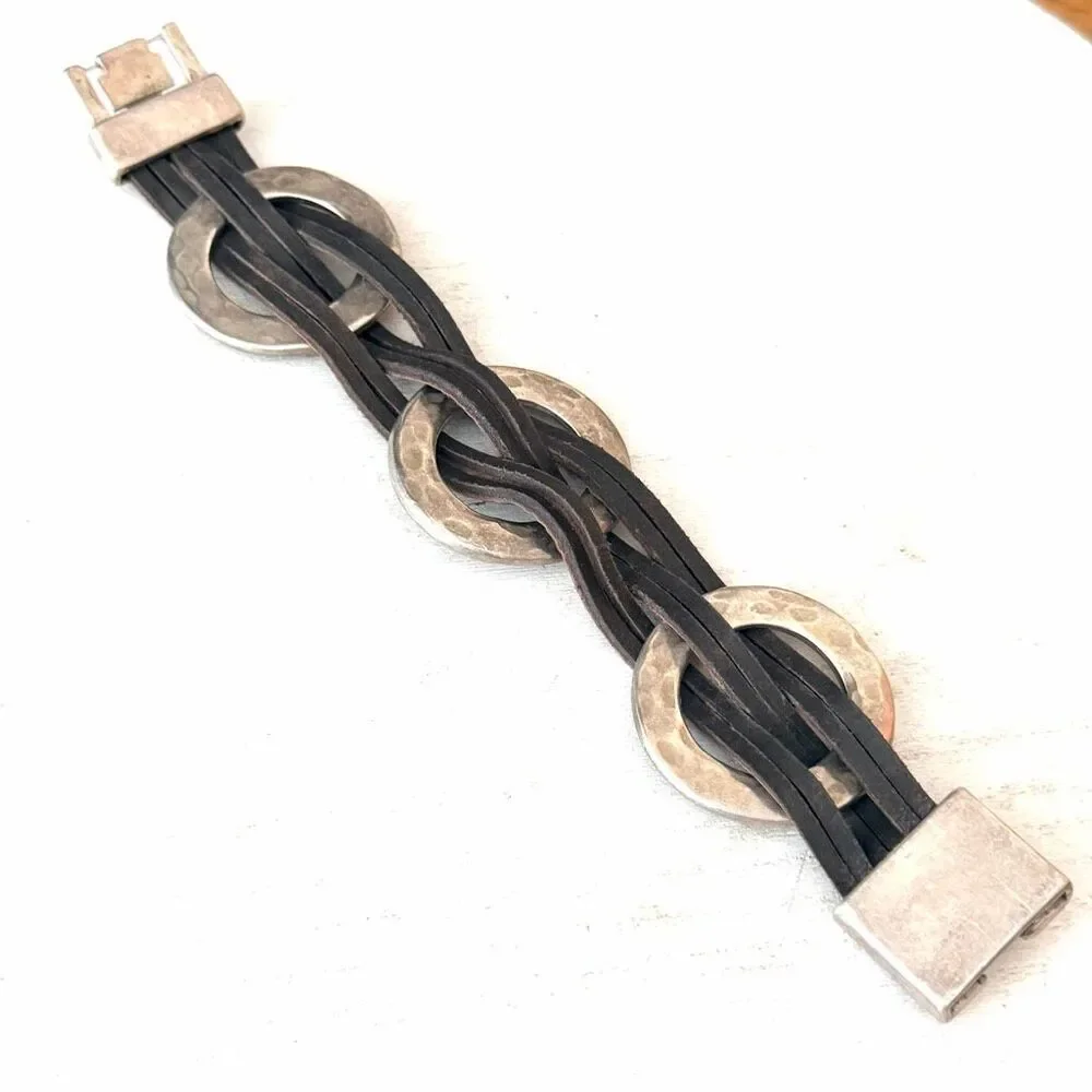 Oclaf Portugal Men’s Silver Plated Leather Multi Strand Bracelet