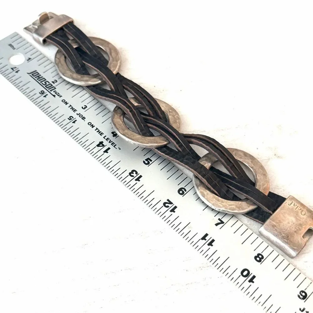 Oclaf Portugal Men’s Silver Plated Leather Multi Strand Bracelet