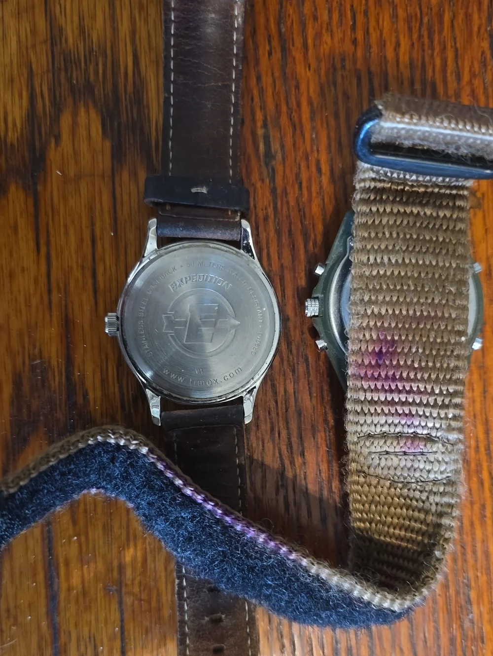 Pair of Vintage Green Dial Wristwatches with Brown Leather Straps