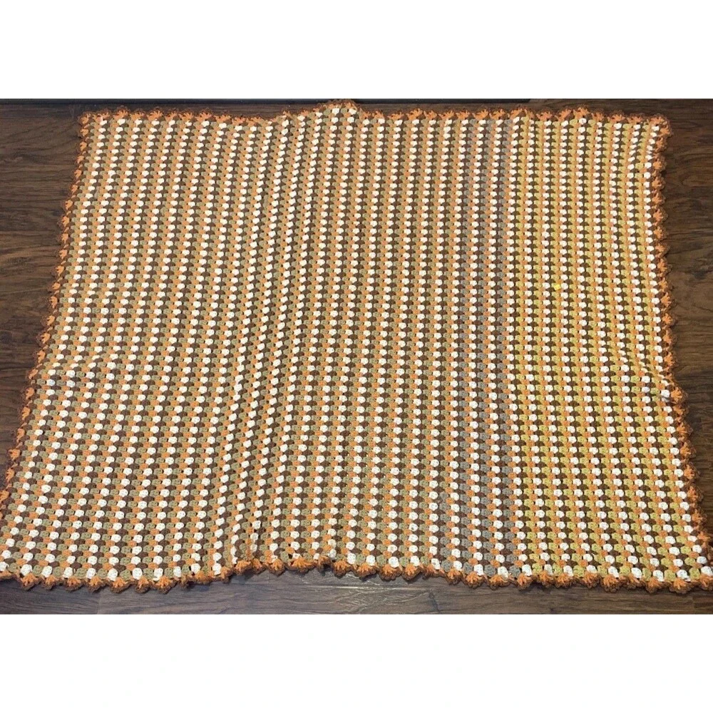 Vintage Moss Stitch Throw Blanket Approximately 45” X 60” Retro Colors