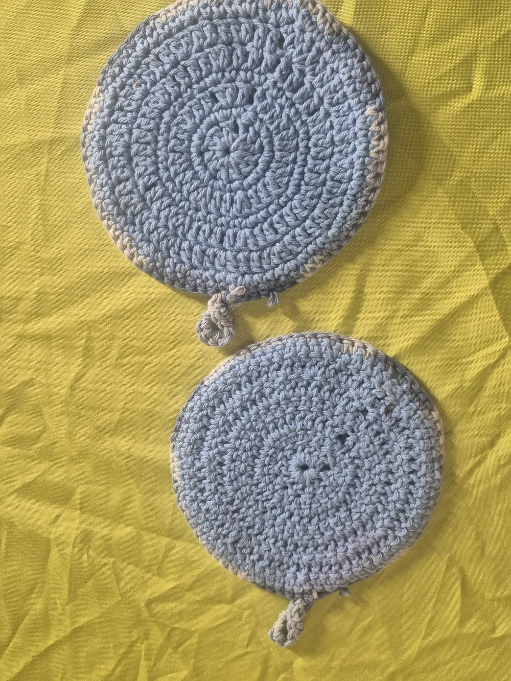Crochet white and blue pot holders