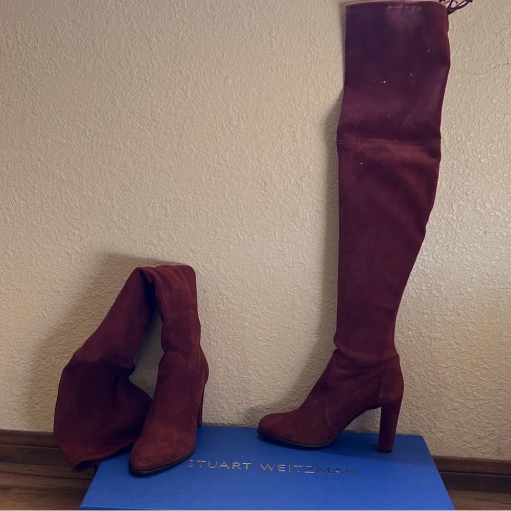 Stuart Weitzman Over-the-Knee Suede Boots in Burgundy