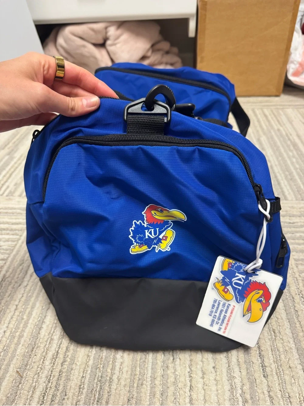 adidas kansas Blue Duffel Bag with White Logo and Black Straps