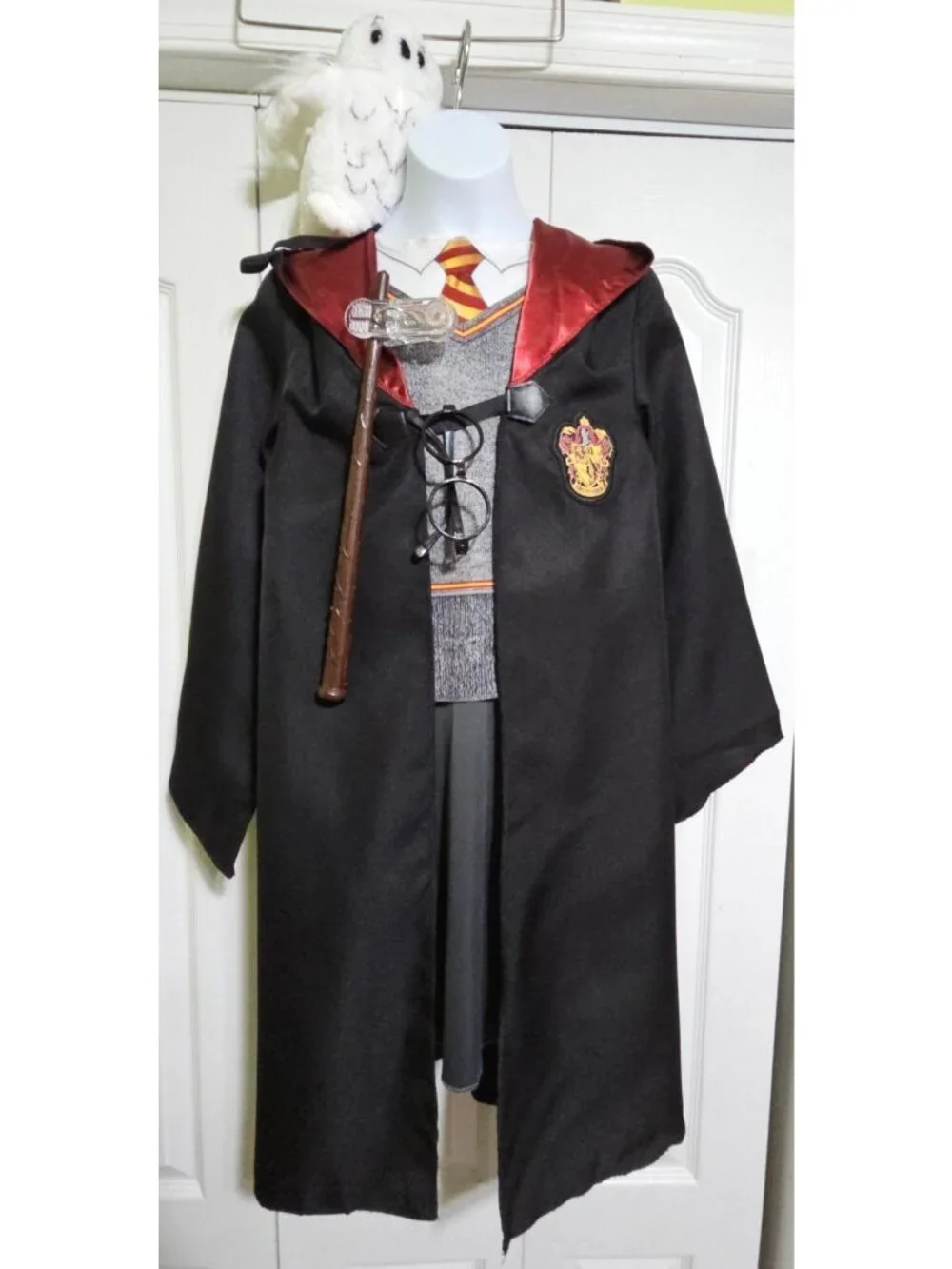 Harry Potter Hermione Costume Girls 7-8 Dress Robe Cloak Wand Hedwig Plush