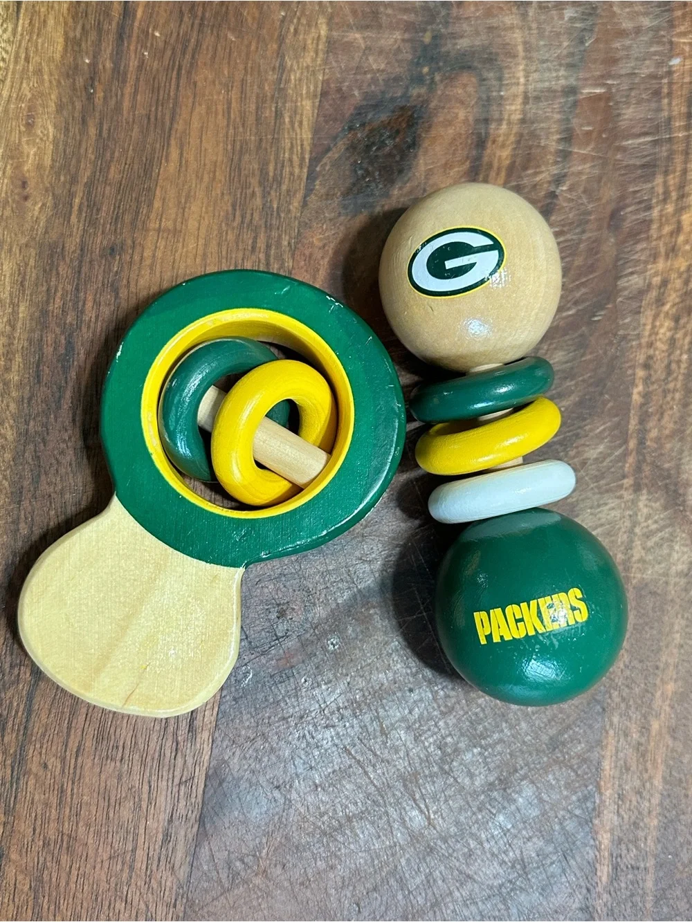 Green Bay Packers Wooden Baby Rattles