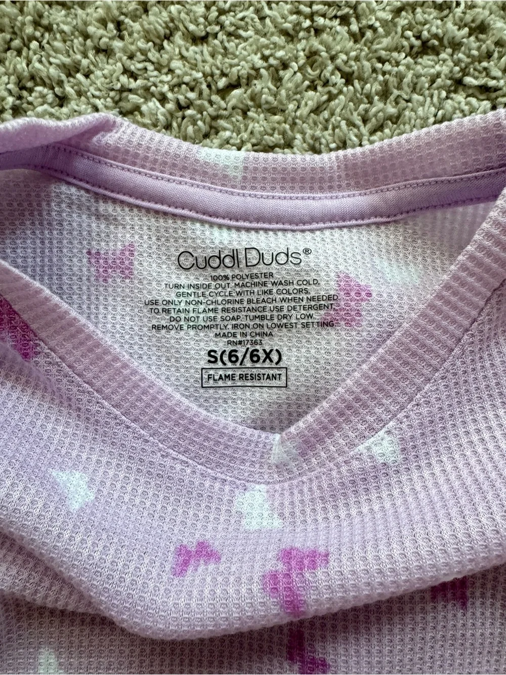 Cuddl Duds Girls Pajama Set Size 6-7 Pink Butterfly Thermal Set NWT