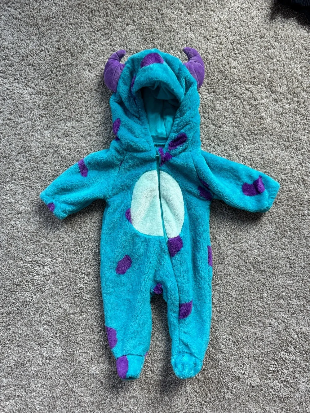 Baby Halloween Costume Sully Fleece Zip Up Bodysuit Monsters Inc Size 0-3 Months