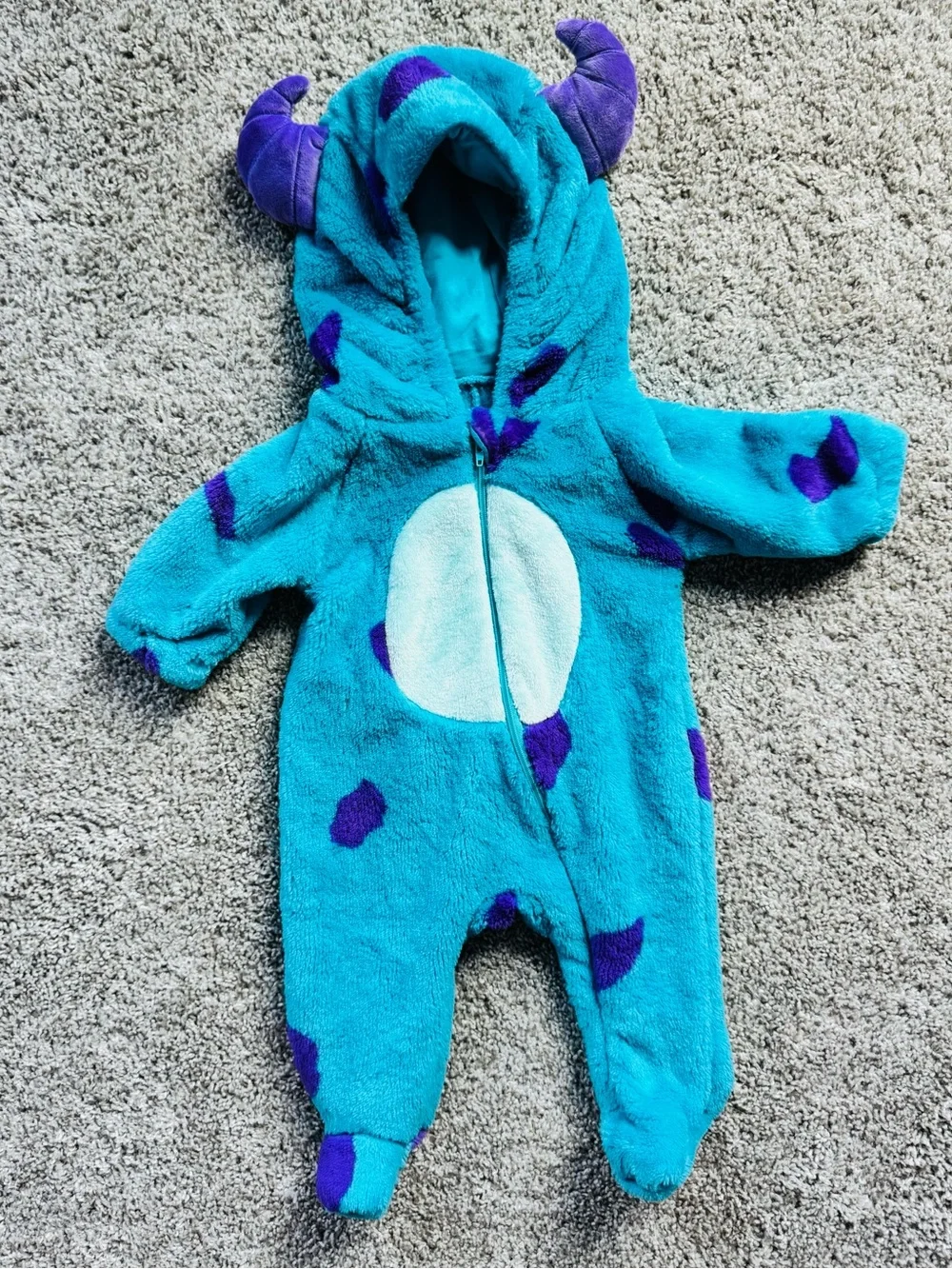 Baby Halloween Costume Sully Fleece Zip Up Bodysuit Monsters Inc Size 0-3 Months