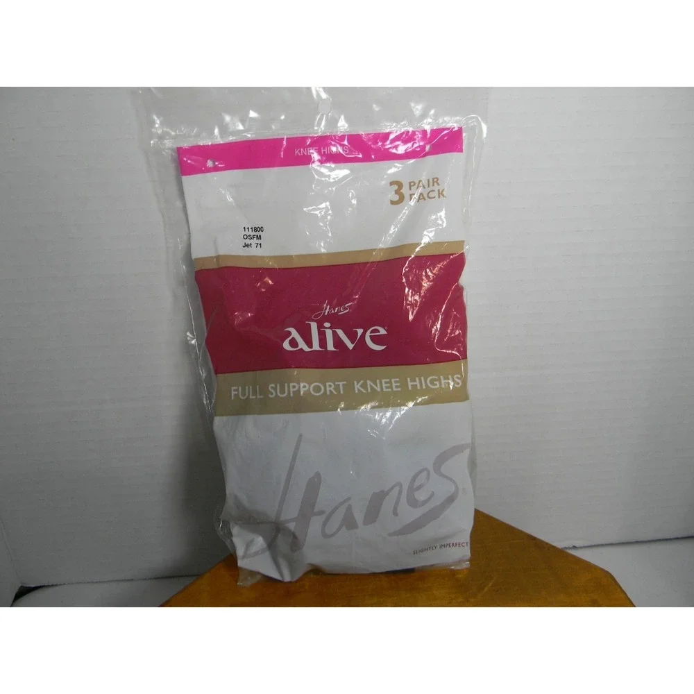 Hanes Alive Full Support Knee Highs 3 Pair Jet 71 OSFM Slightly Imperfect NIP
