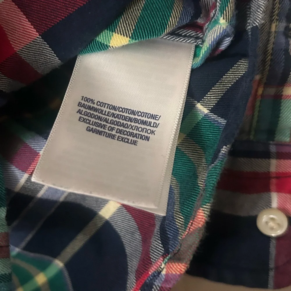 Ralph Lauren Kids Size 4 Green Blue Red Cotton Plaid Button Down Shirt