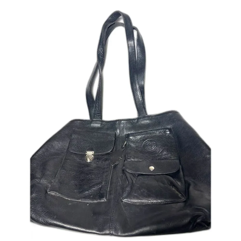 Roots Vintage Leather Purse Bag Shoulder Tote Quality Pockets Handbag Beaver