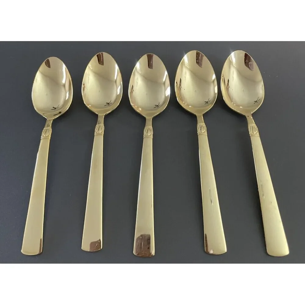 Reed & Barton Sanderling Set Of 5 Oval Soup Spoons Korea Gold Electroplate‎