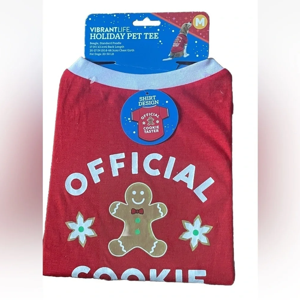 ❤️ 🆕 Vibrant Life Dogs Medium 20-50lb Holiday Pet Tee “Official Cookie Tester”