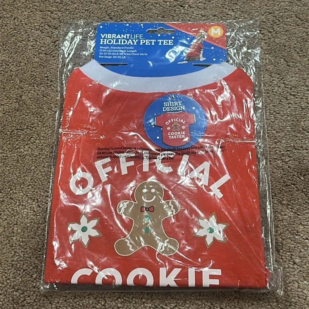 ❤️ 🆕 Vibrant Life Dogs Medium 20-50lb Holiday Pet Tee “Official Cookie Tester”