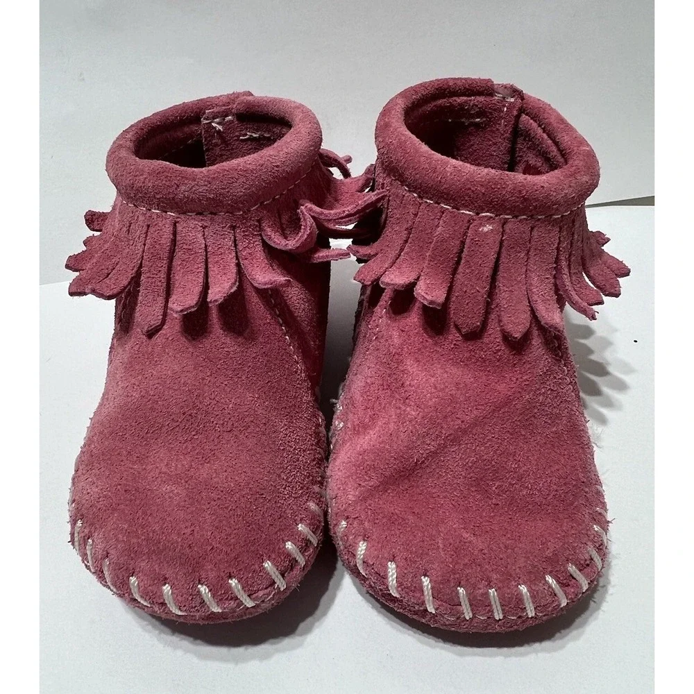 MINNETONKA Baby Toddler Size 3 PINK FRINGED ANKLE BOOTS Girls‎ Ankle Bootie