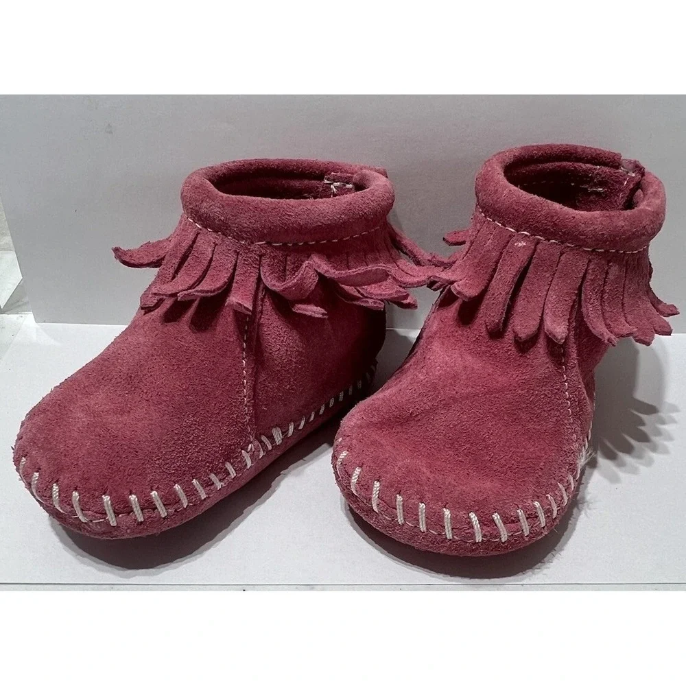 MINNETONKA Baby Toddler Size 3 PINK FRINGED ANKLE BOOTS Girls‎ Ankle Bootie