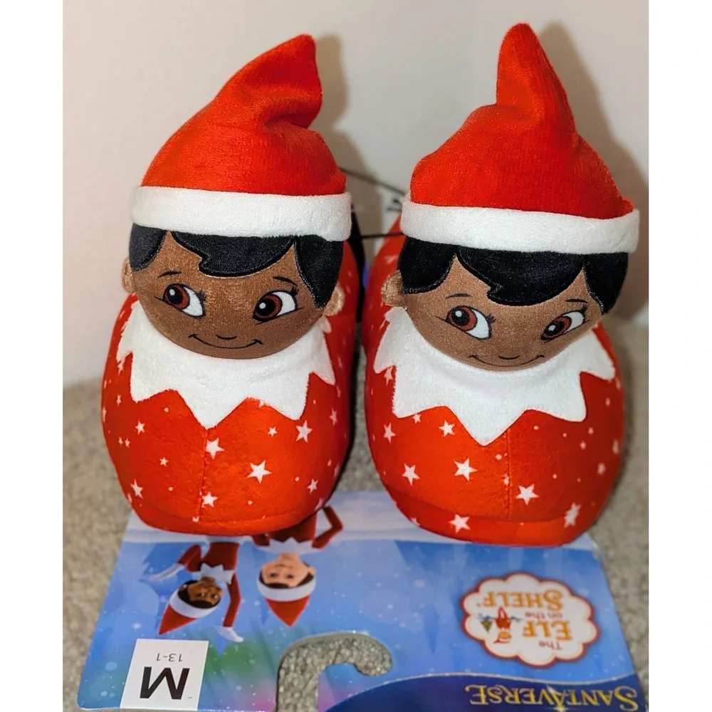 Elf on the Shelf Slippers Kids Size M (13-1)  Red Star Plush Santasverse Holiday