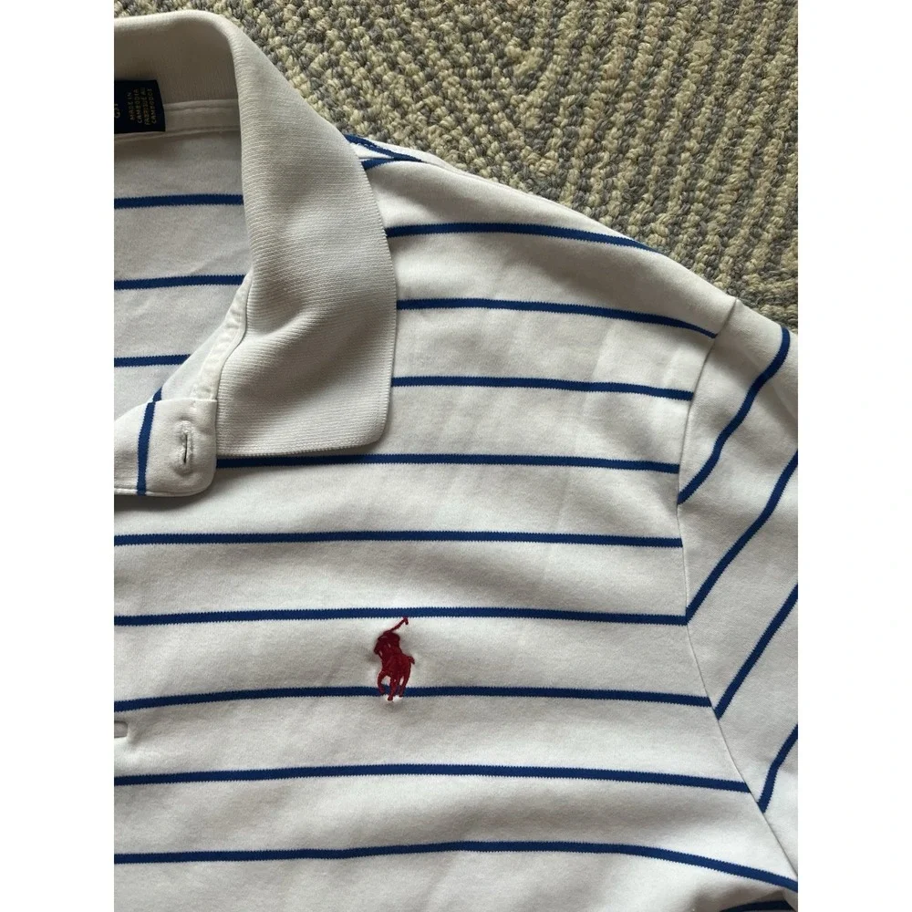 Polo Ralph Lauren Custom Slim Fit Polo Shirt - White/Blue‎ w/ Red Horse  - XL