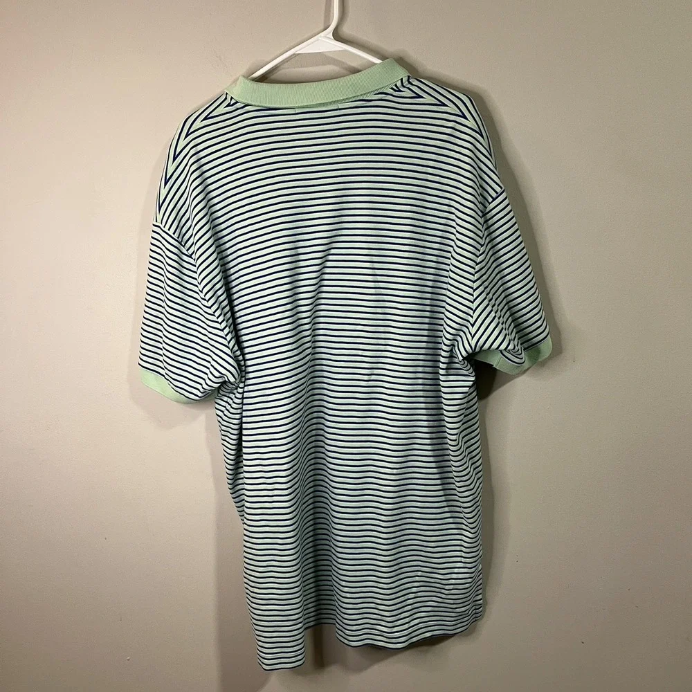 Polo Ralph Lauren T-Shirt Collar Blue‎ Green Striped Men Sz XL Horse Logo