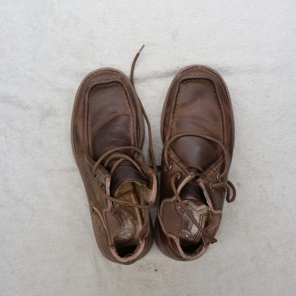 Justin Men 9.5 Chukka Boots Brown Leather Lace Up Moc Toe Rugged Workwear JM422