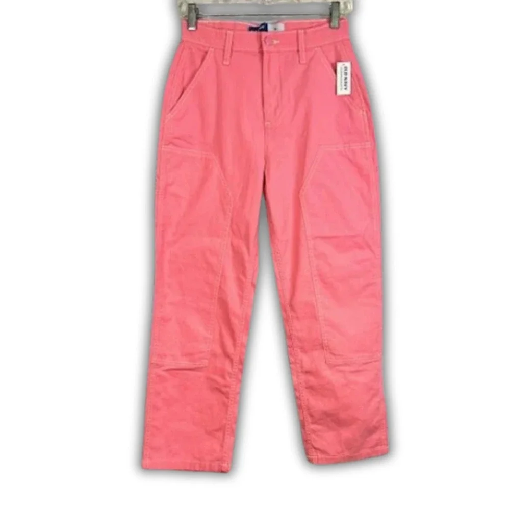 Old Navy Girls‎ Pink Carpenter Pants High Waisted Utility Canvas Size 14 NWT