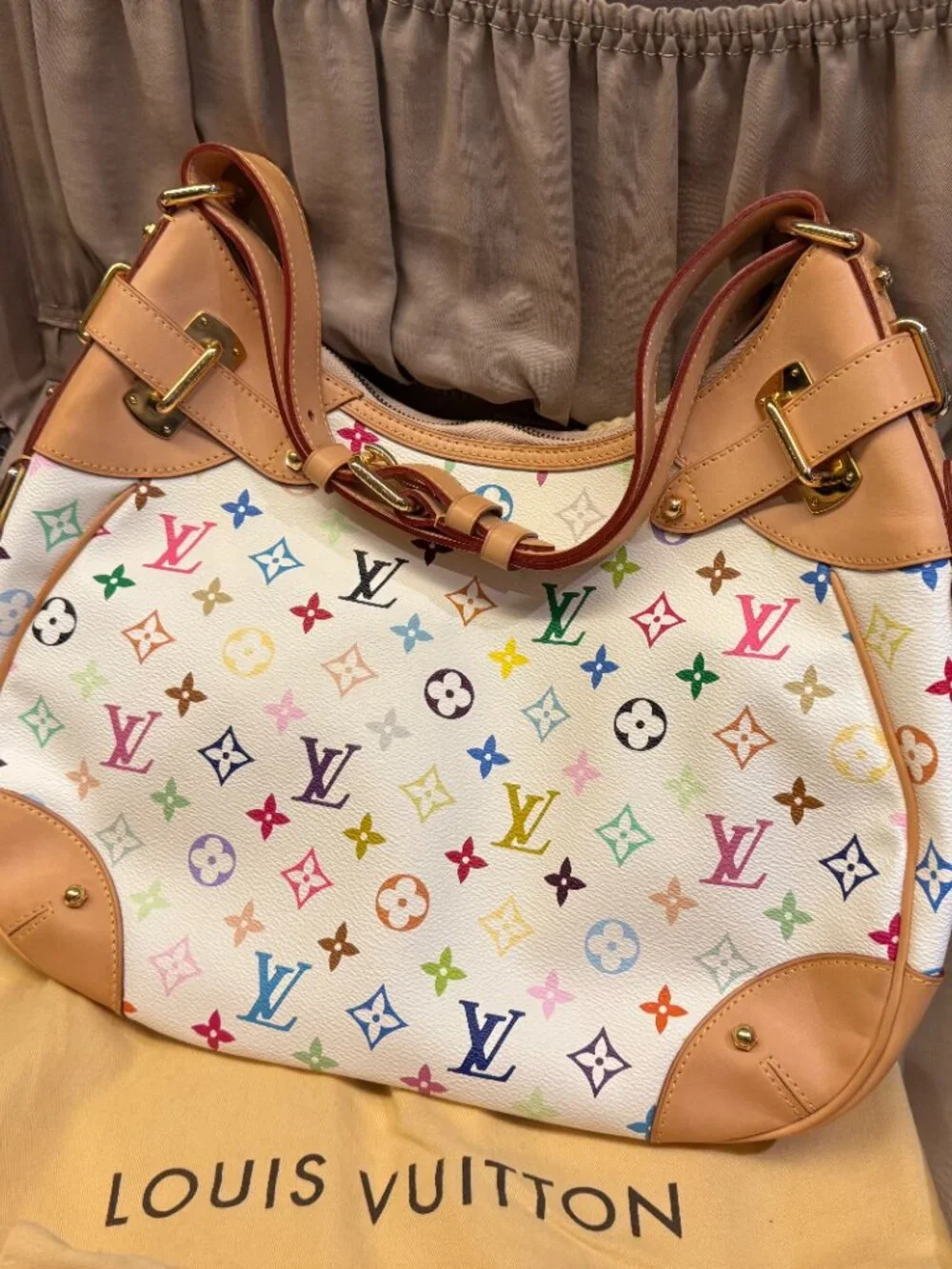 Louis Vuitton x Takashi Murakami Greta Multicolor Blanc M40195 Bag