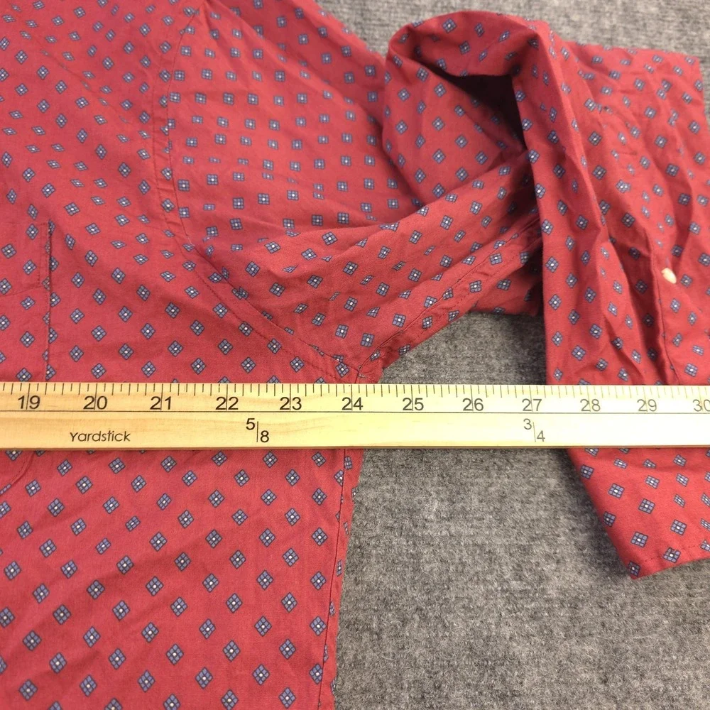 J Crew Secret Wash Shirt XL Slim Fit Red Geometric 100s 2 Ply Long Sleeve Button