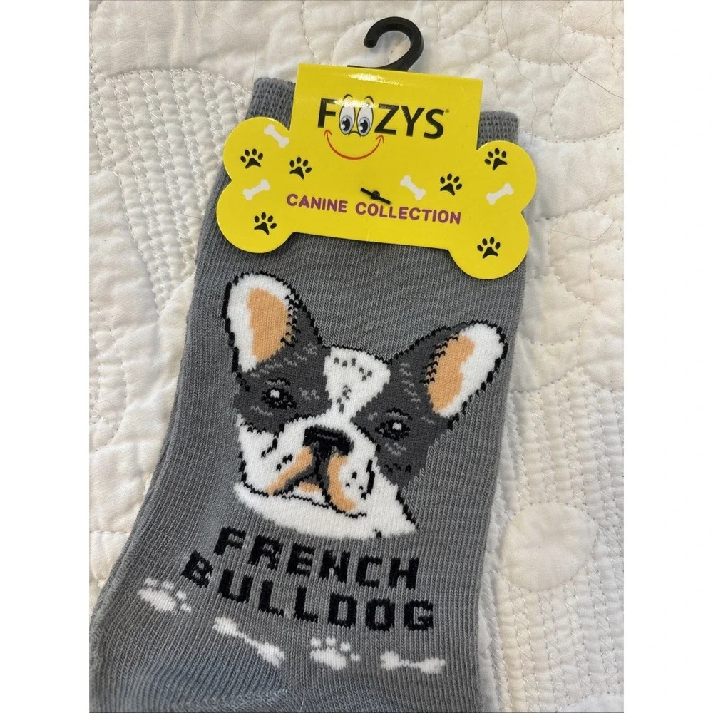 Foozy's Canine Collection French Bulldog Socks Women SZ 9-11 Gray Poly Blend New
