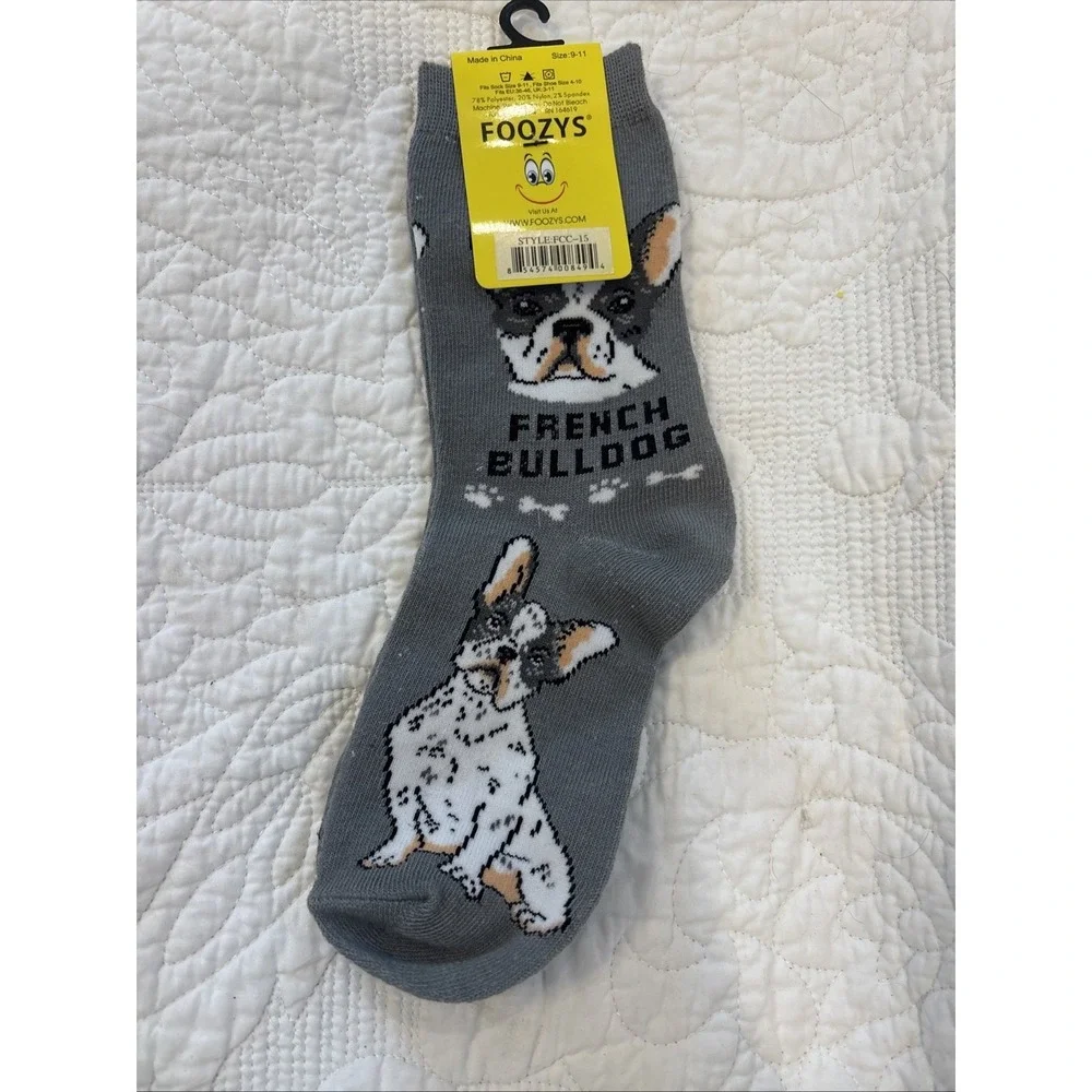 Foozy's Canine Collection French Bulldog Socks Women SZ 9-11 Gray Poly Blend New