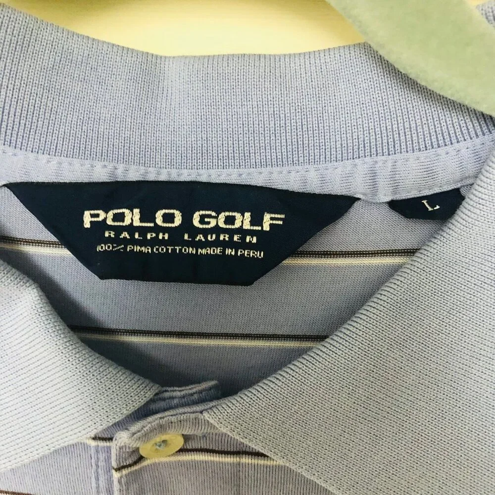 Ralph Lauren Polo Golf Shirt Men's L Cotton Lavender Stripe Embroider Polo Pony‎