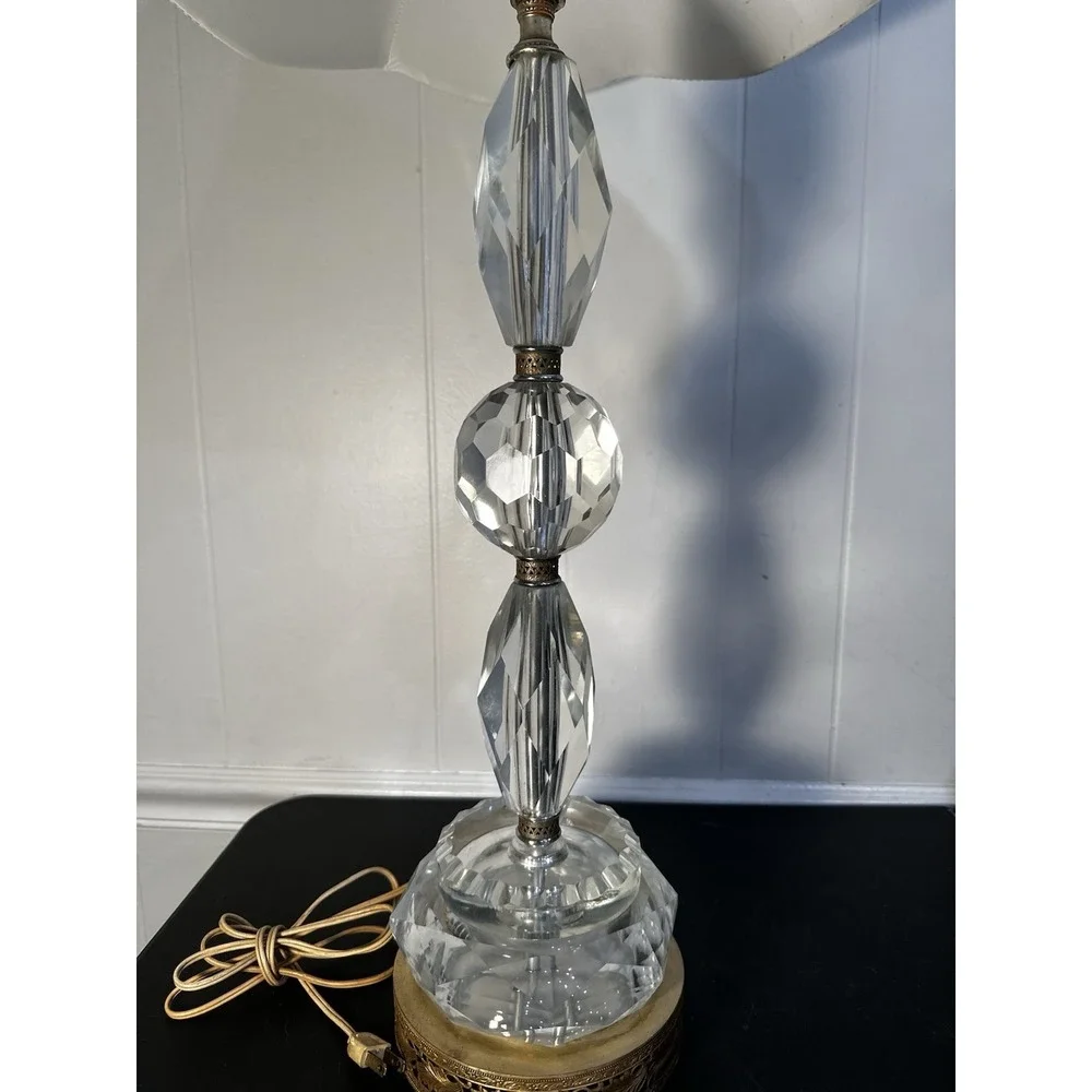 Antique Hollywood Regency Crystal Lamp Stacked Berger‎ Swivel W/ Filigree Base