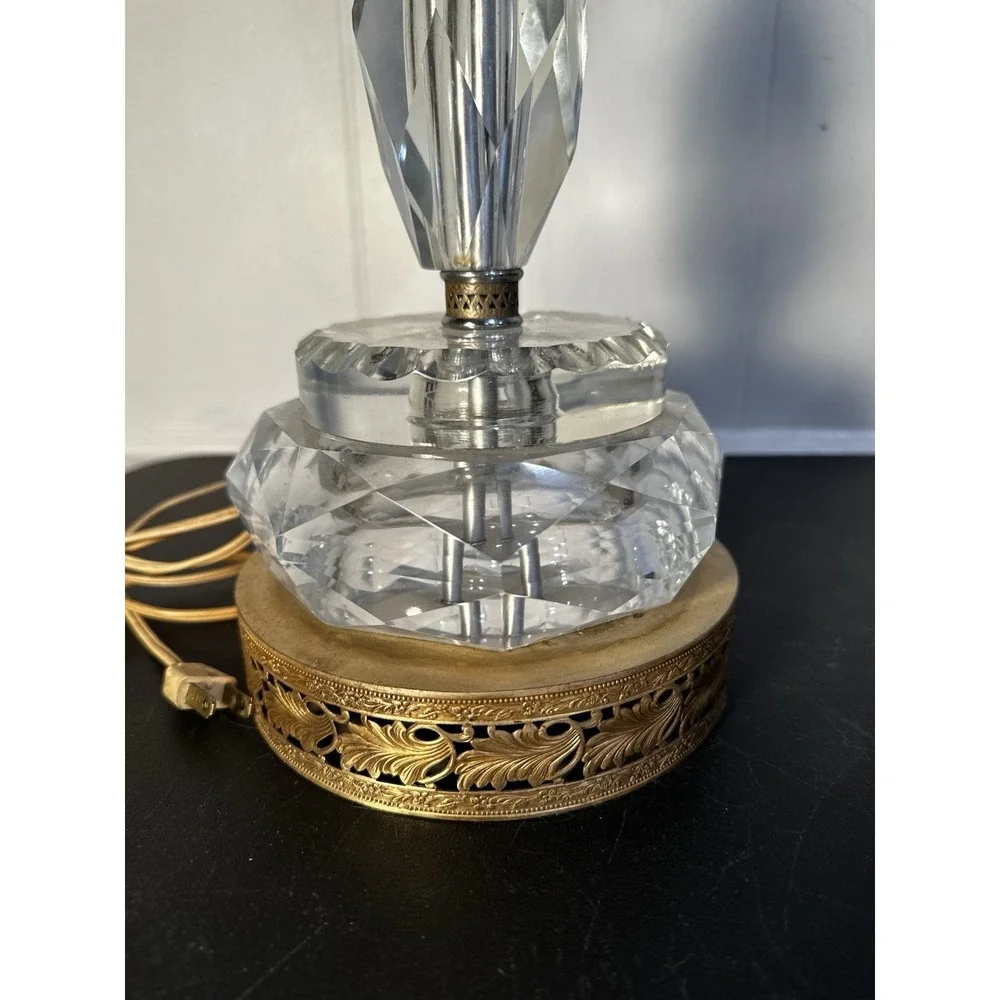 Antique Hollywood Regency Crystal Lamp Stacked Berger‎ Swivel W/ Filigree Base