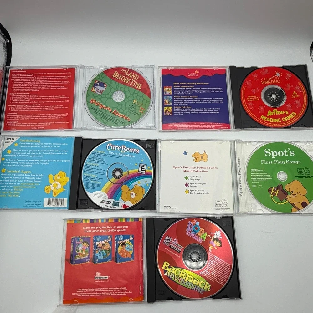 Kids CD ROM Game Lot Dora Care Bears Arthur Land‎ Before Time Spot PC Mac