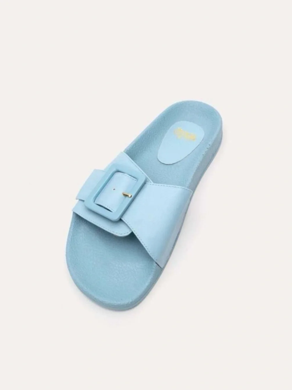 NEW Frances Valentine Daisy Vegan Leather Light Blue Buckle Slide Sandals NWB