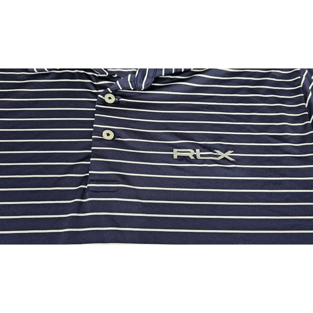 Rlx‎ Ralph Lauren Polo Golf Shirt Mens XL Blue White Striped ShortSleeve