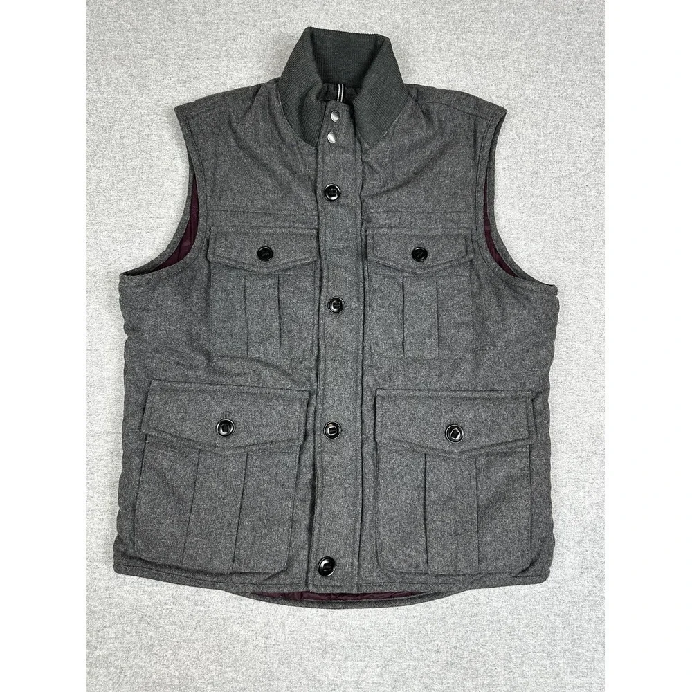 Banana Republic Vest Mens XL Gray Wool‎ Quilted Insulated Full Zip Pockets Warm