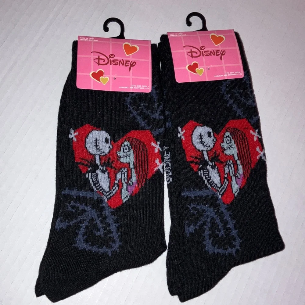 Disney Nightmare before Christmas Valentine Black and Red‎ Heart Matching Socks