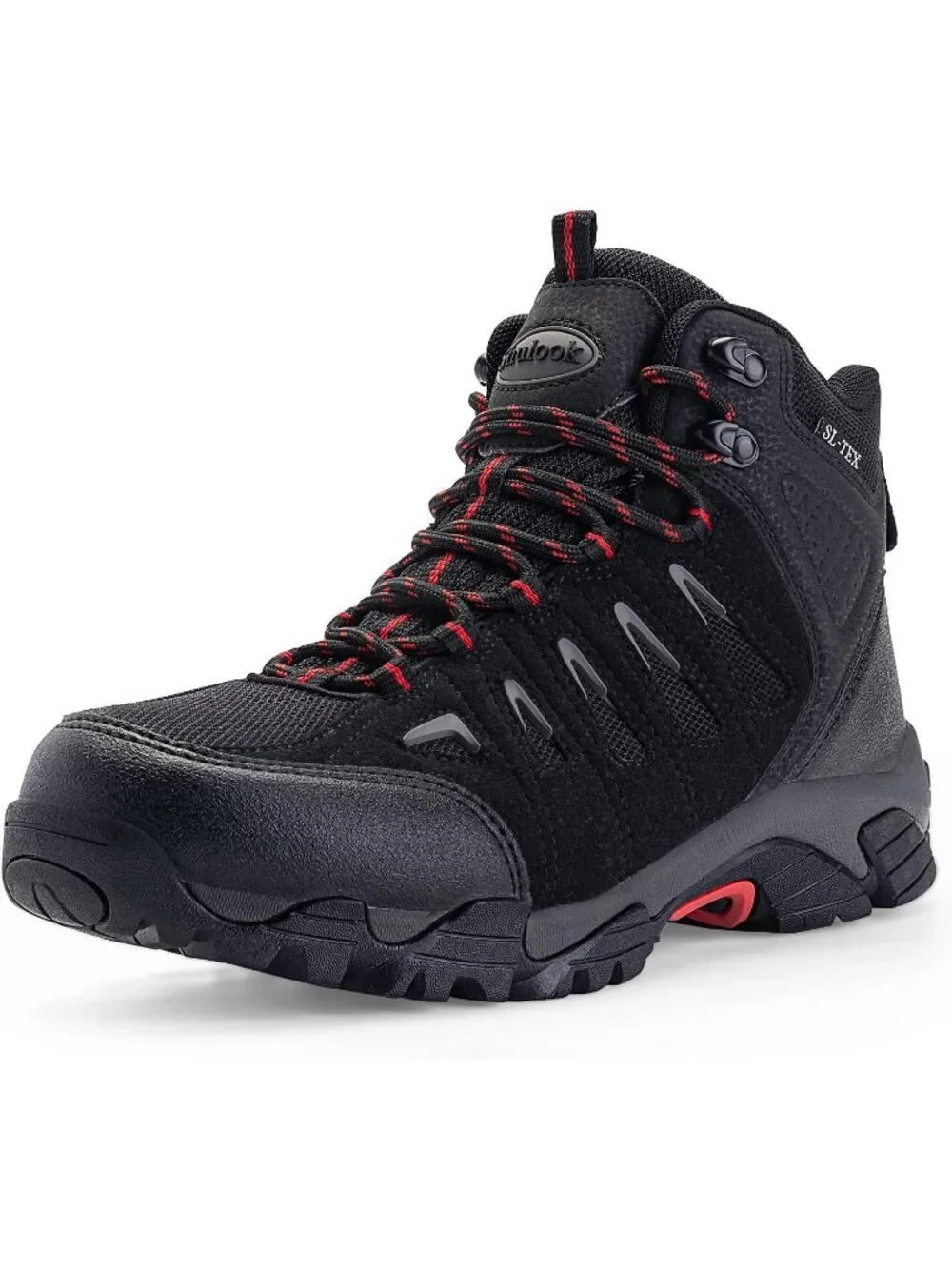Men's Black Red Waterproof Shoes Casual Mid Top Round Toe Non Slip Hiking Boots