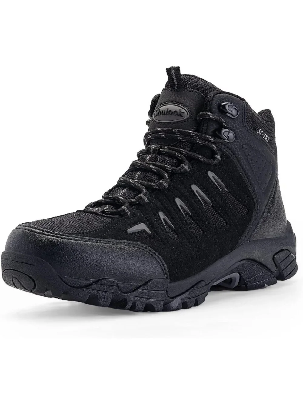Men's Black Grey Waterproof Shoes Casual Mid Top Round Toe Non Slip Hiking Boots