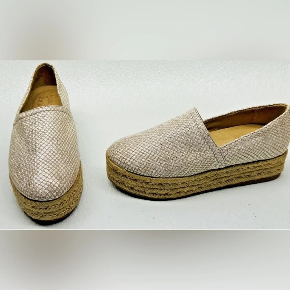 Naturalizer Thea 3 Leather Espadrille Comfort Slip On  Beige Shimmer Size 8.5