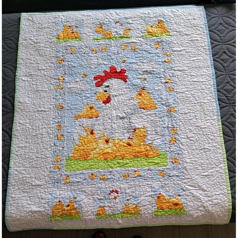 Vintage Hens And Chickens Throw‎  Quilt Hand quilted 38x33