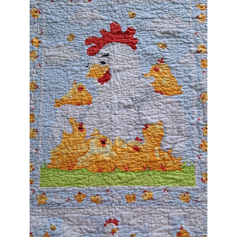 Vintage Hens And Chickens Throw‎  Quilt Hand quilted 38x33