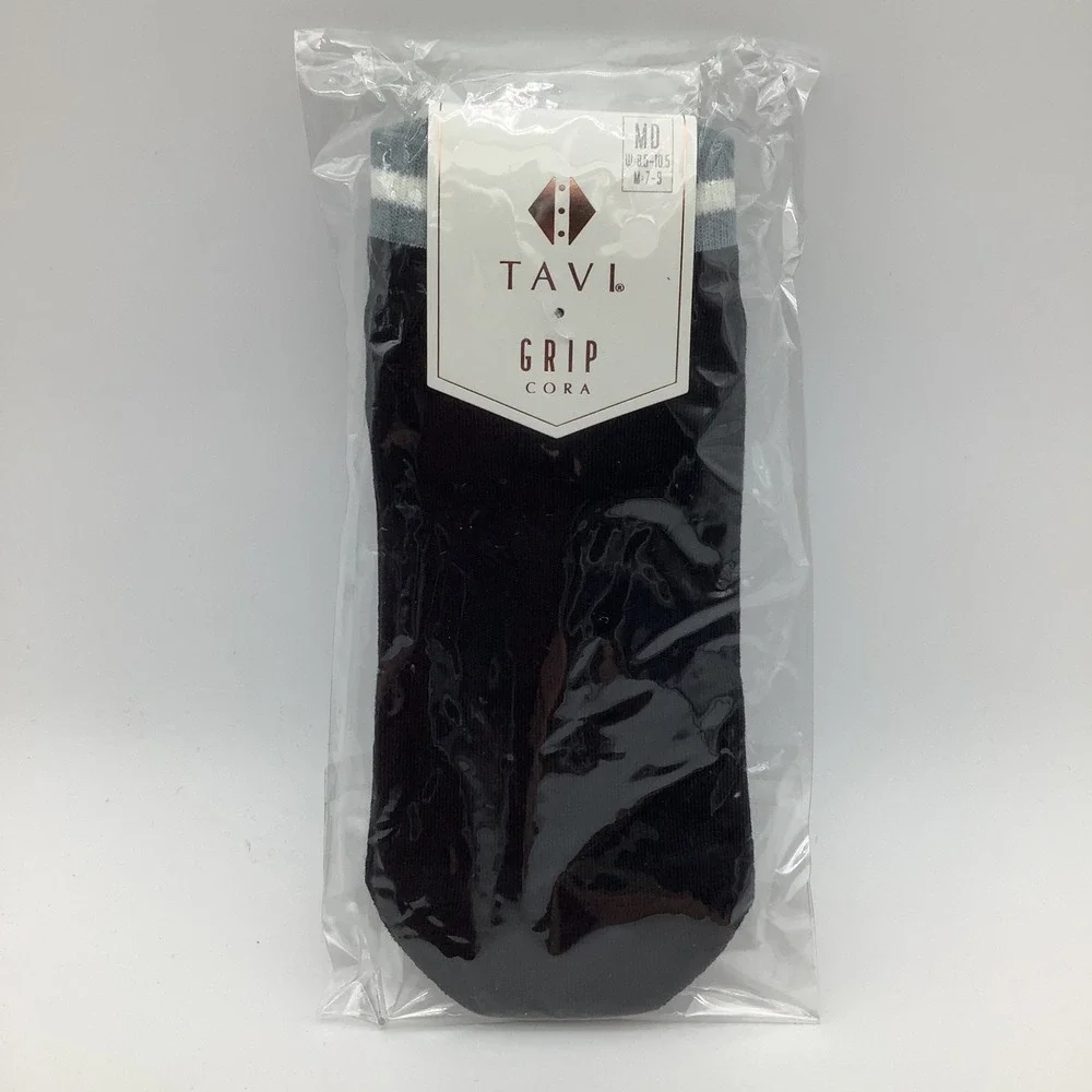 Tavi Grip Cora Socks Ebony Mirage Stripe Black Pilates Yoga Size Medium NWT‎